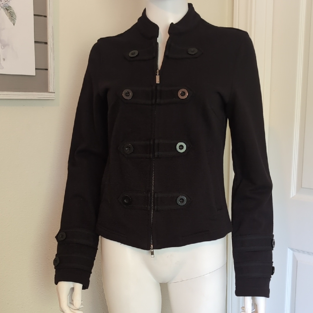 Ambition Heavy Cotton Jacket Black Military Button Detailing SzPS Zip Front NWOT